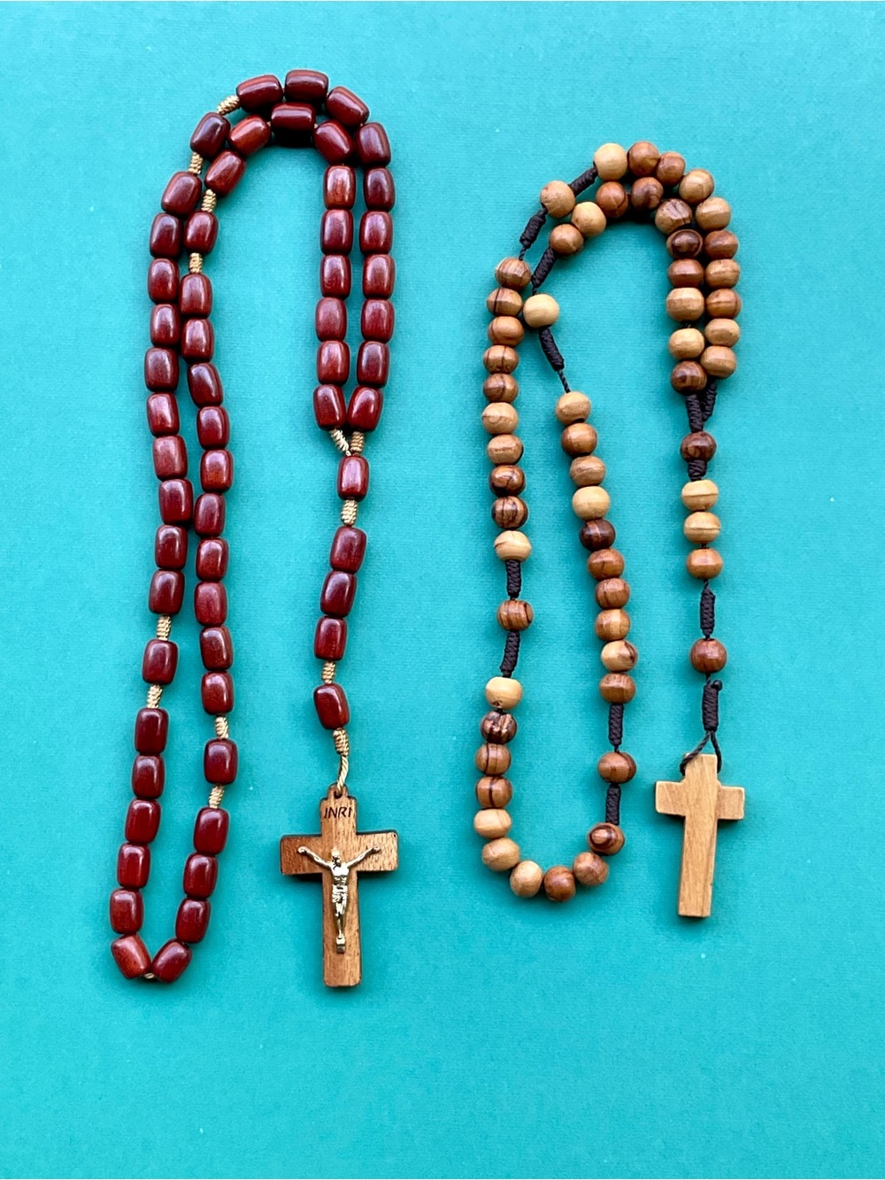 Lot of 2 Wood Rosaries - Beautiful Cherry Color and Olive Wood from Jerusalem